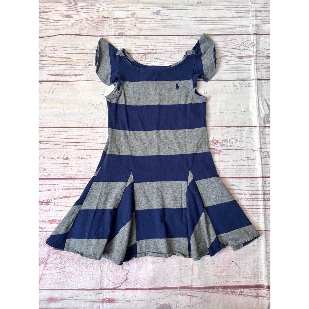 Ralph‎ Lauren girls dress size 4T blue and grey stripped short sleeve